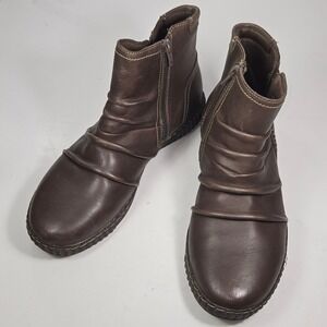 Clarks Collection Womens 10W Brown Leather Ruched Ankle Boots 261706575075